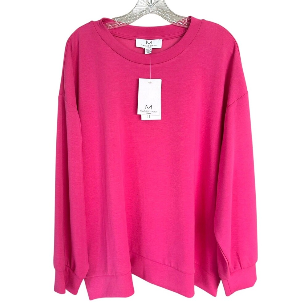 Magaschoni Women's Soft Modal Top w/ Side Zips Long Sleeve Plus Size 3X Hot Pink